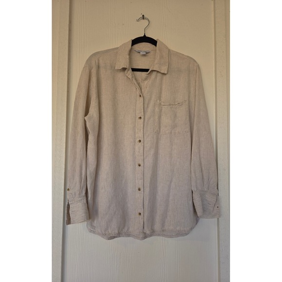 Old Navy Tops - Old Navy The Boyfriend Shirt Linen Blend Sz M Lagenlook Granola Boho Minimalist
